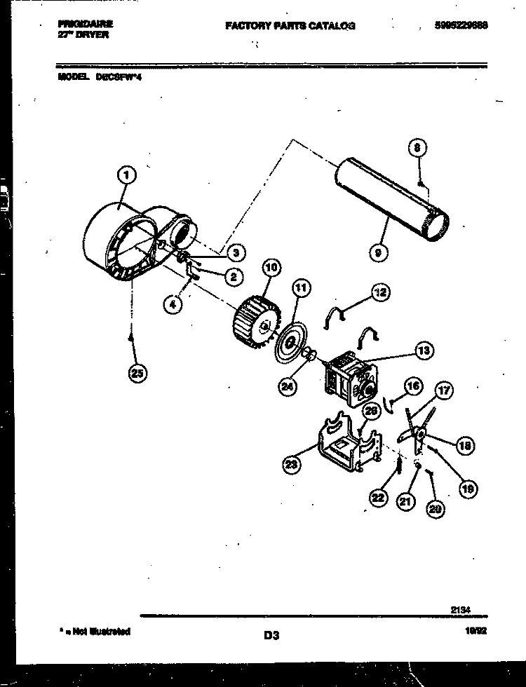 BLOWER AND DRIVE PARTS Diagram and Parts List for DECSFL4  Frigidaire Dryer