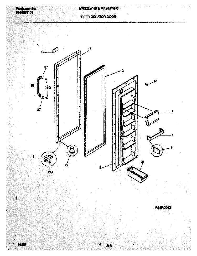 REFRIGERATOR DOOR Diagram and Parts List for MRS22WHBD1  Frigidaire Refrigerator