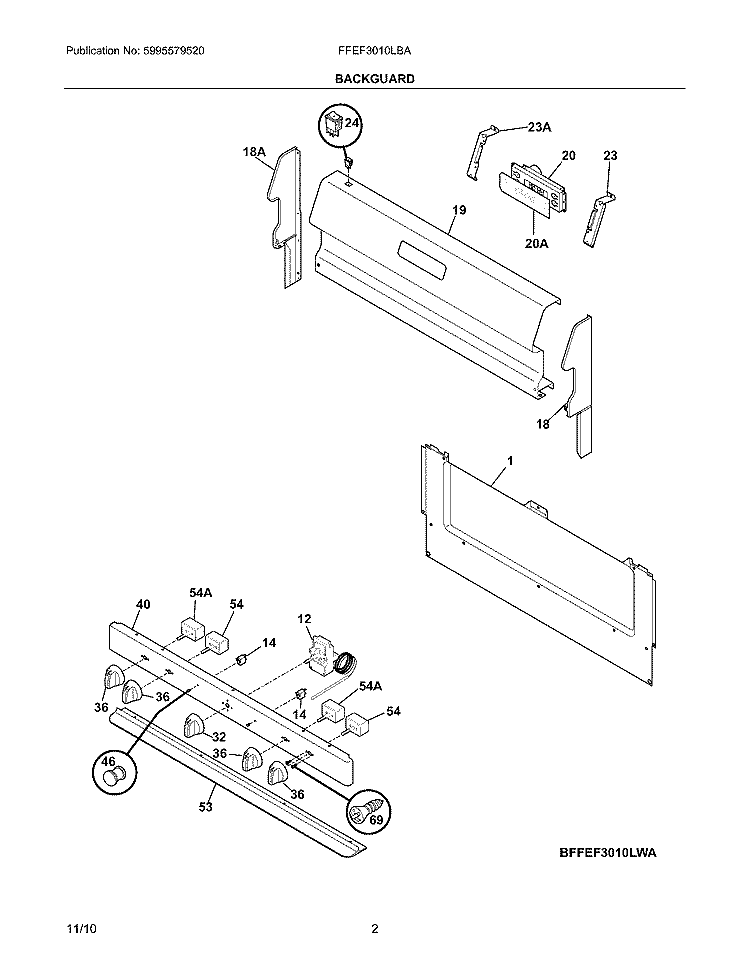BACKGUARD Diagram and Parts List for FFEF3010LBA  Frigidaire Range