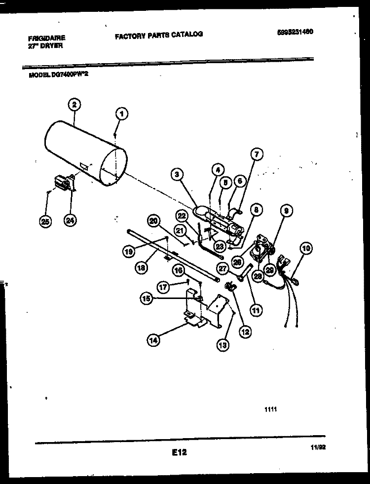BURNER, IGNITER AND VALVE Diagram and Parts List for DG7400PW2  Frigidaire Dryer