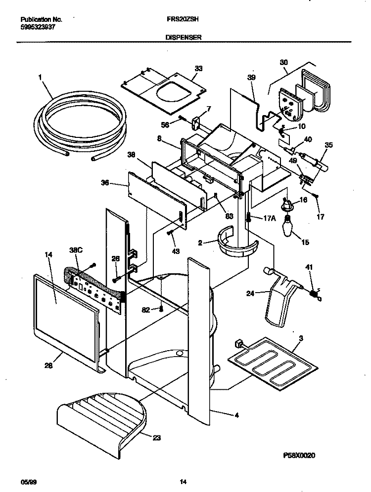 ICE DISPENSER Diagram and Parts List for FRS20ZSHB0  Frigidaire Refrigerator