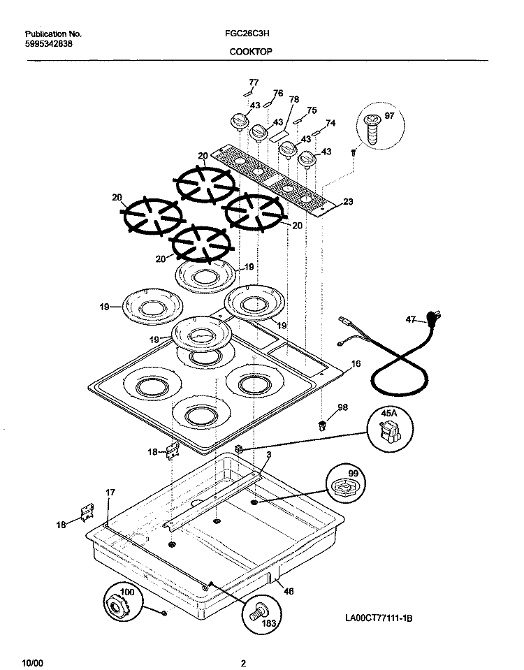 COOKTOP Diagram and Parts List for FGC26C3HDB  Frigidaire Cooktop