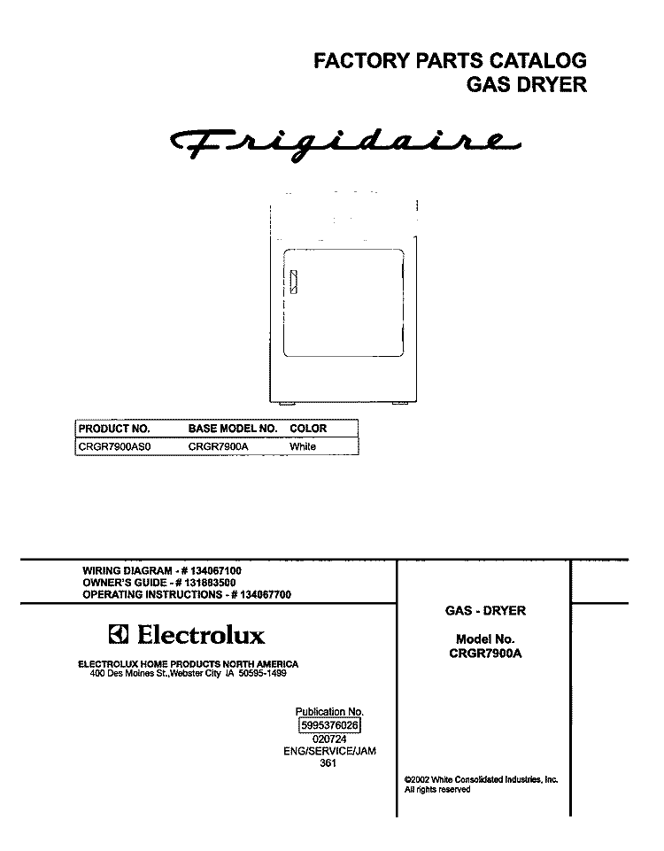 COVER Diagram and Parts List for CRGR7900AS0  Frigidaire Dryer