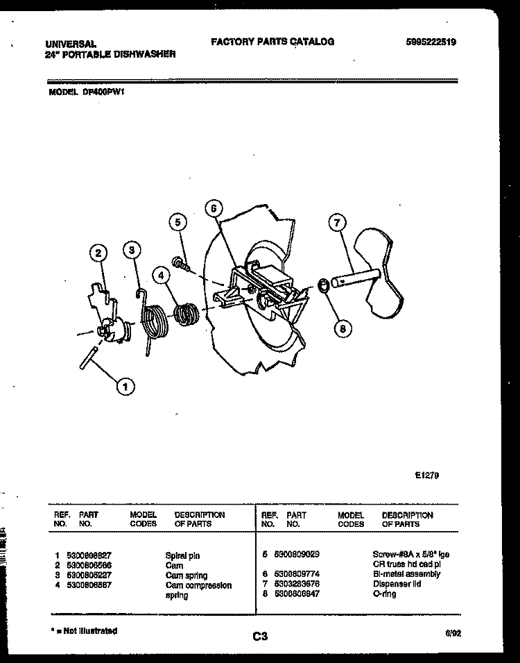 CAM Diagram and Parts List for DP400PD1  Uni Dishwasher