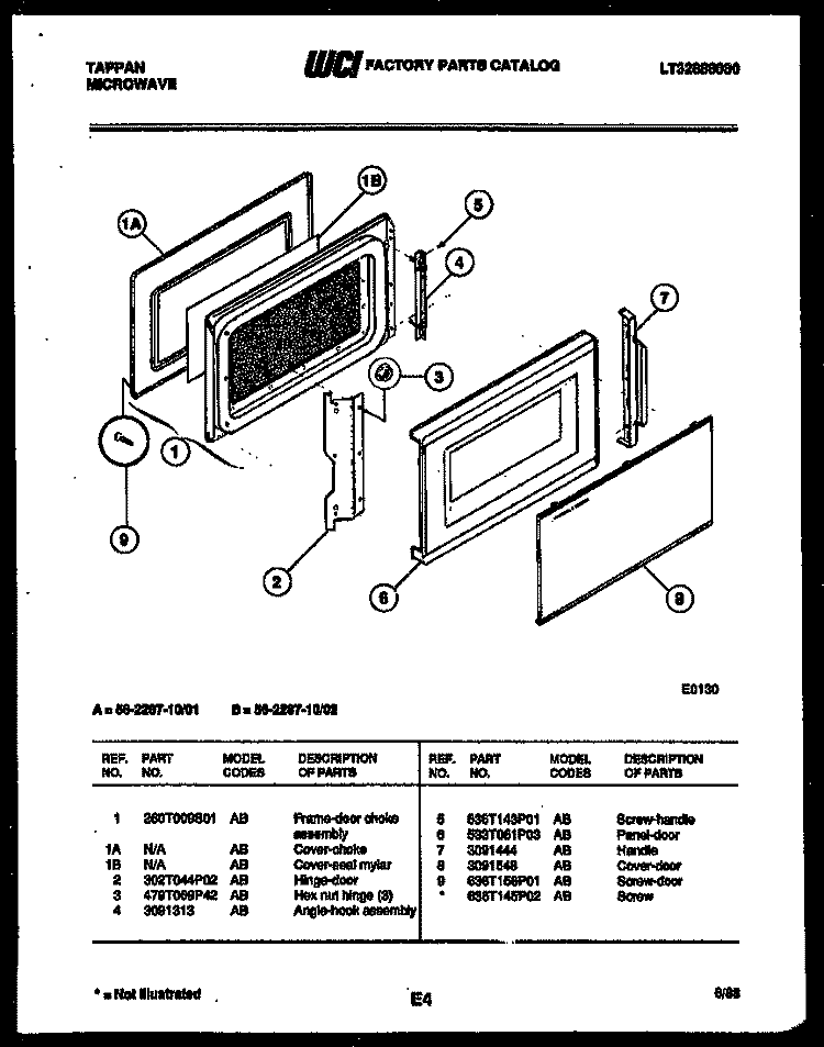 DOOR PARTS Diagram and Parts List for 56-2287-10-01  Tappan Microwave