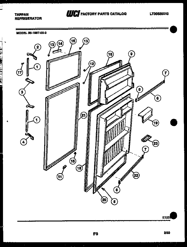 DOOR PARTS Diagram and Parts List for 95-1987-23-03  Tappan Refrigerator