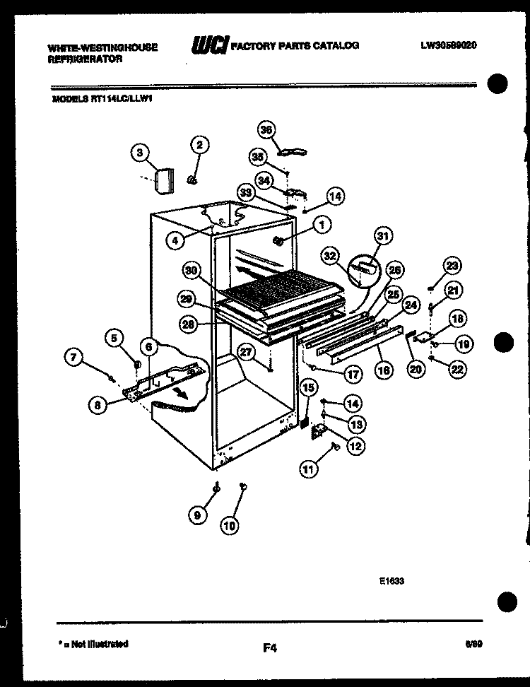 CABINET PARTS Diagram and Parts List for RT114LCD1  Frigidaire Refrigerator