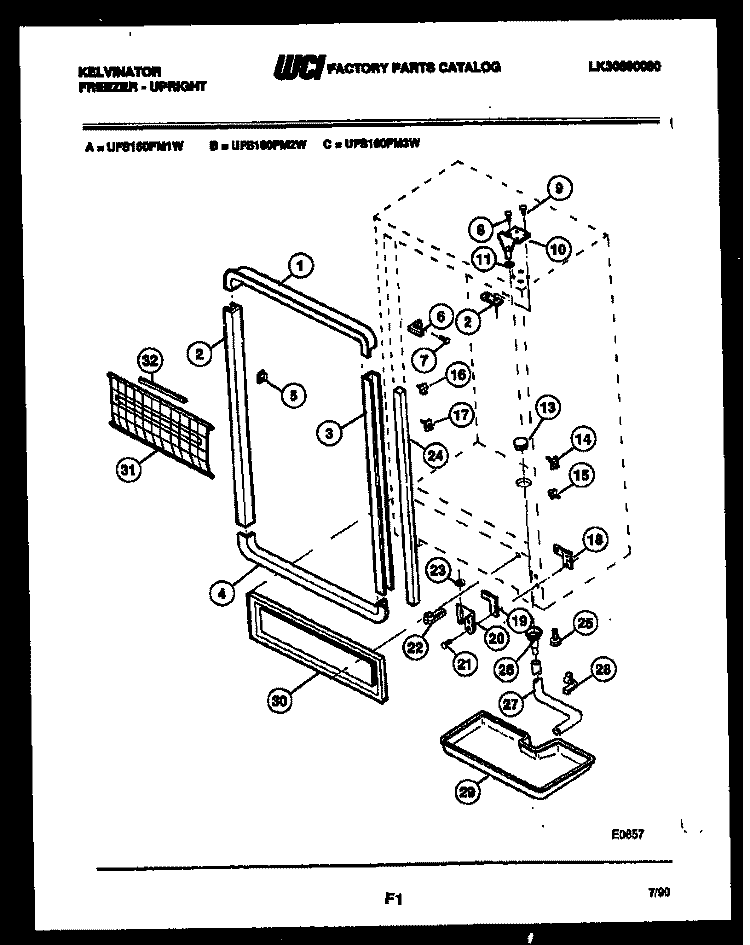 CABINET PARTS Diagram and Parts List for UFS160FM2W  Kelvinator Freezer