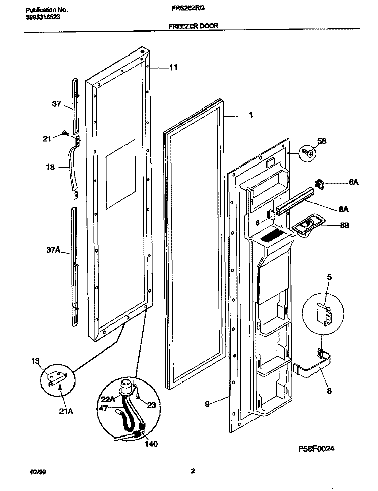 FREEZER DOOR Diagram and Parts List for FRS26ZRGW4  Frigidaire Refrigerator