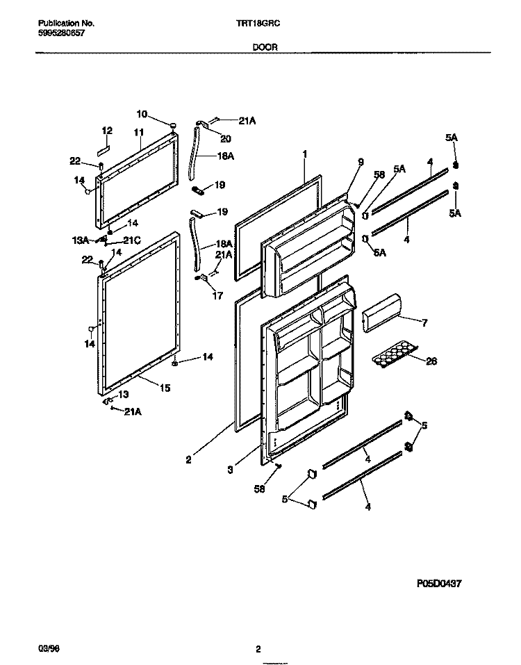 DOOR Diagram and Parts List for TRT18GRCW1  Tappan Refrigerator