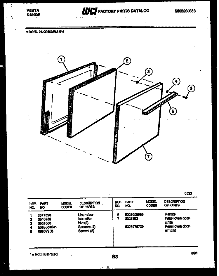 DOOR PARTS Diagram and Parts List for 24KGMAWAN6  Tappan Range