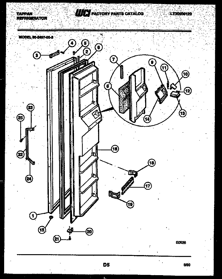 FREEZER DOOR PARTS Diagram and Parts List for 95-2497-57-03  Tappan Refrigerator