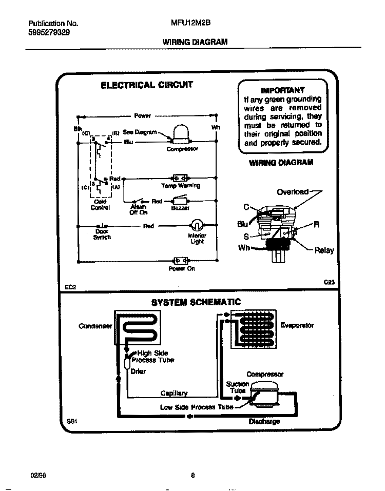 WIRING DIAGRAM Diagram and Parts List for MFU12M2BW3  Frigidaire Freezer