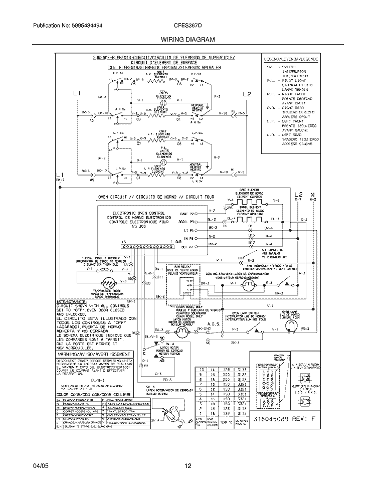 WIRING DIAGRAM Diagram and Parts List for CFES367DB3  Frigidaire Wall Oven