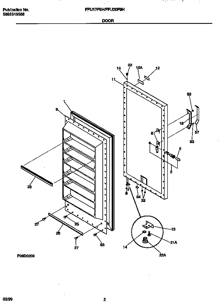DOOR Diagram and Parts List for FFU17F9HW0  Frigidaire Freezer