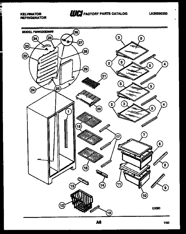 SHELVES AND SUPPORTS Diagram and Parts List for FMW220EN4F  Kelvinator Refrigerator