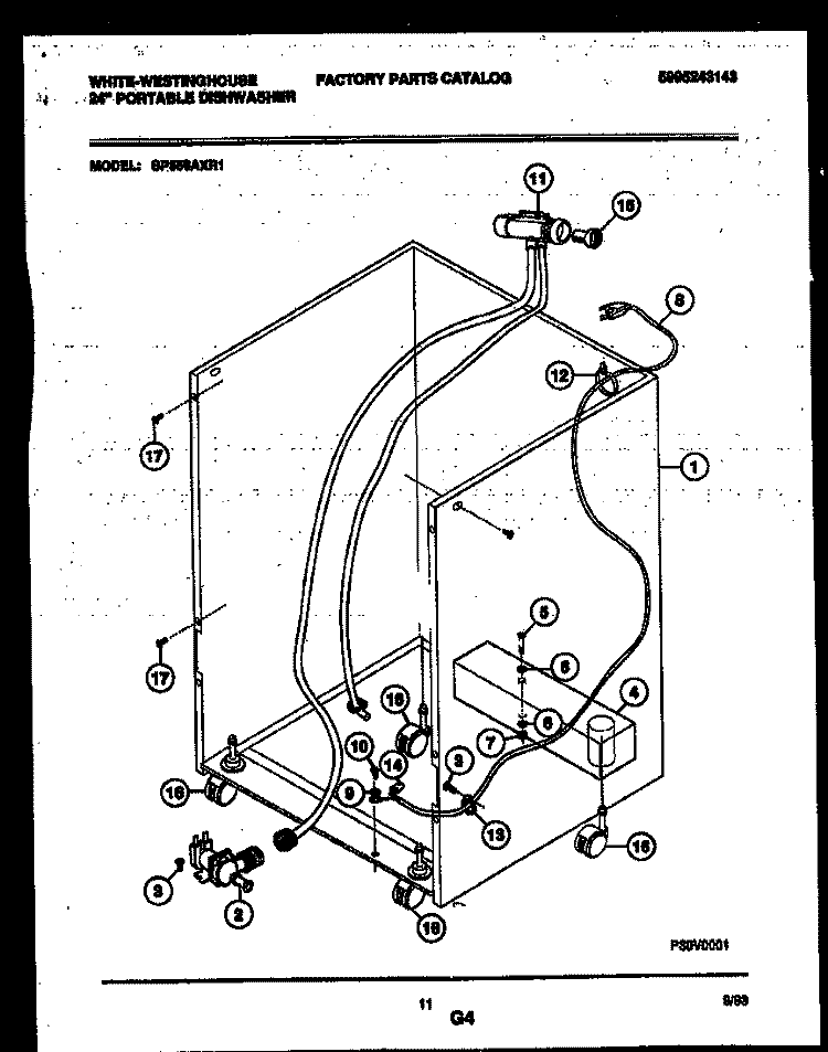CABINET PARTS Diagram and Parts List for SP550AXR1  Frigidaire Dishwasher