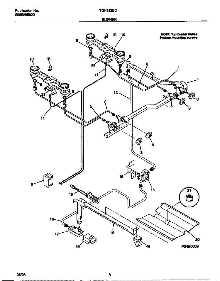 BURNER Diagram and Parts List for TGF332BCWC  Tappan Range
