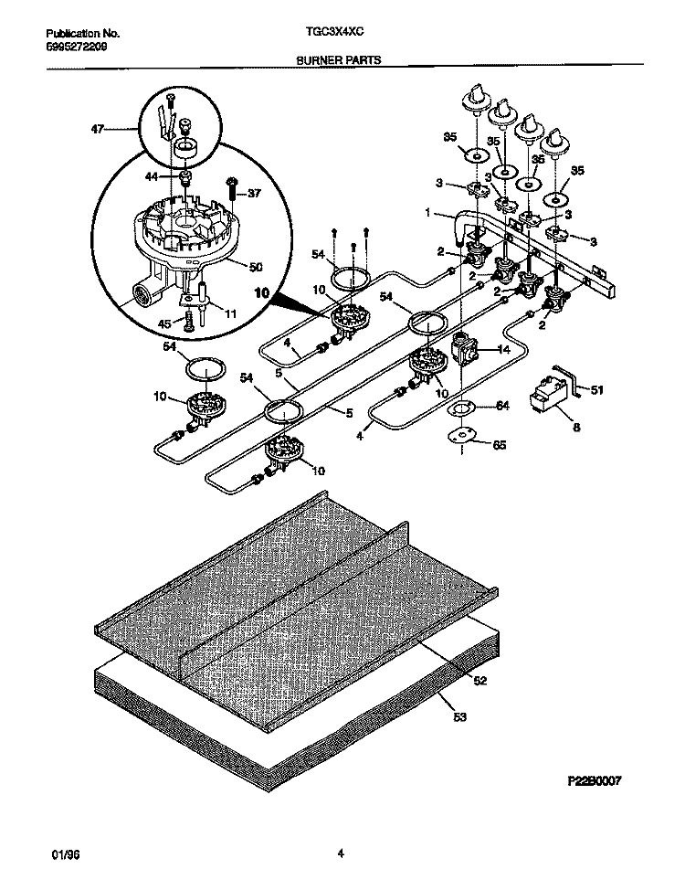 BURNER PARTS Diagram and Parts List for TGC3X4XCCA  Tappan Cooktop
