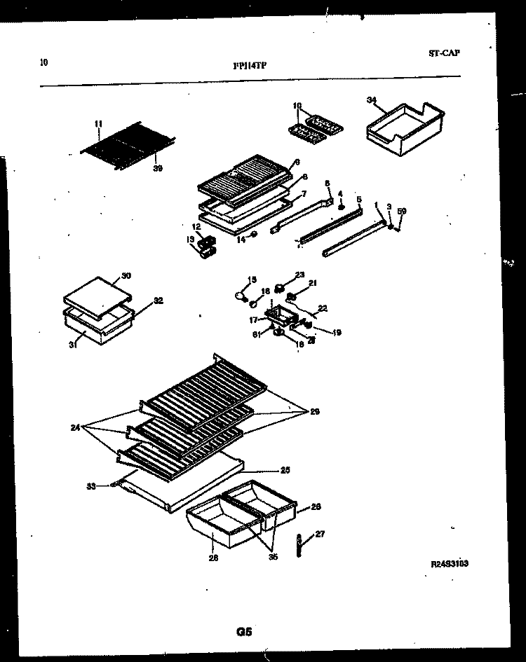 SHELVES AND SUPPORTS Diagram and Parts List for FPI14TPW1  Frigidaire Refrigerator