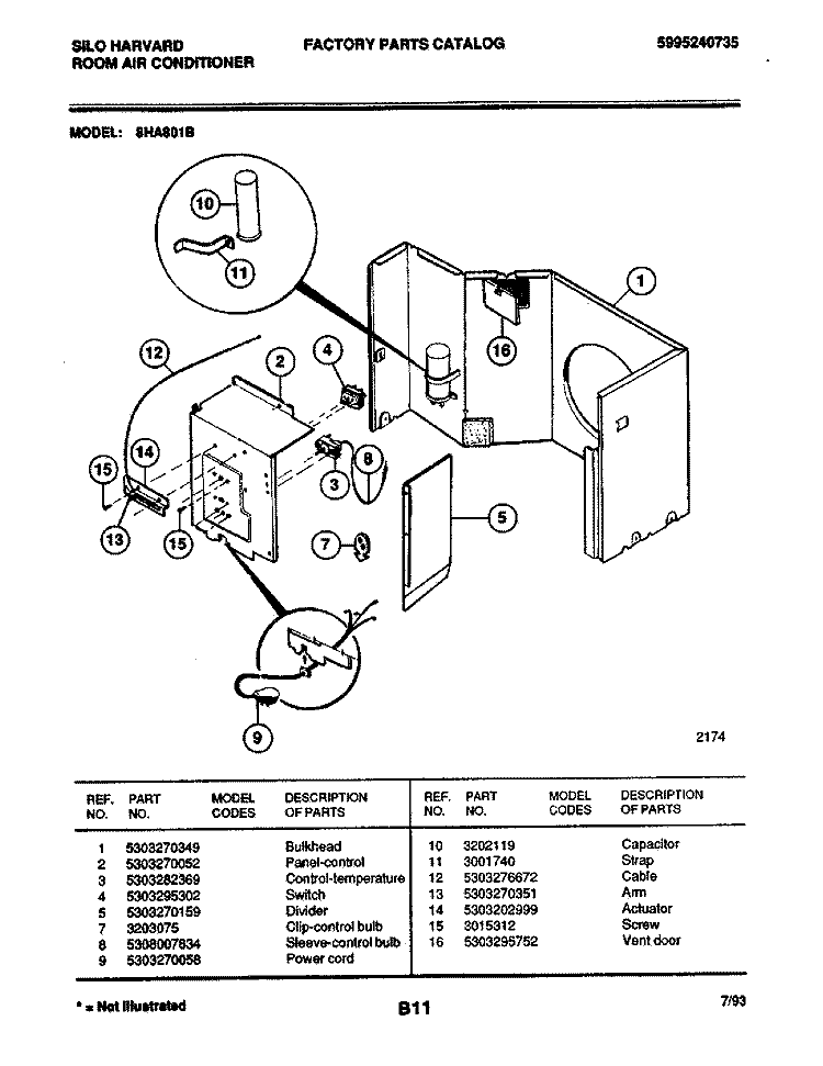 CONTROL PARTS Diagram and Parts List for 8HA80B  Frigidaire Air Conditioner