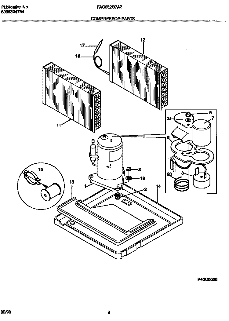 COMPRESSOR PARTS Diagram and Parts List for FAC052G7A2  Frigidaire Air Conditioner
