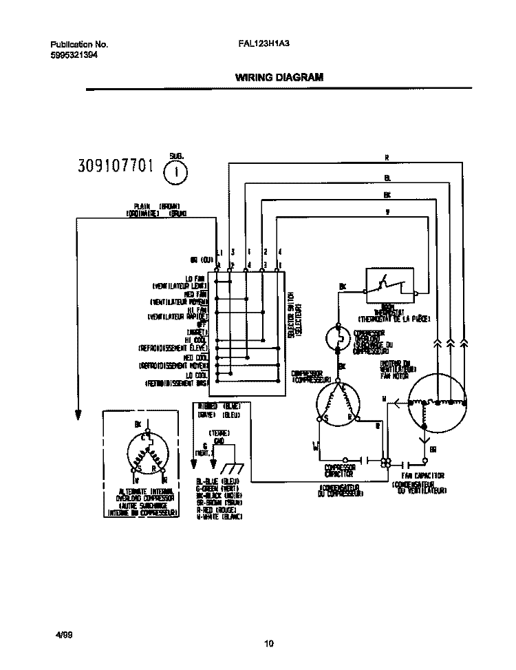 WIRING DAIRAM Diagram and Parts List for FAL123H1A3  Frigidaire Air Conditioner