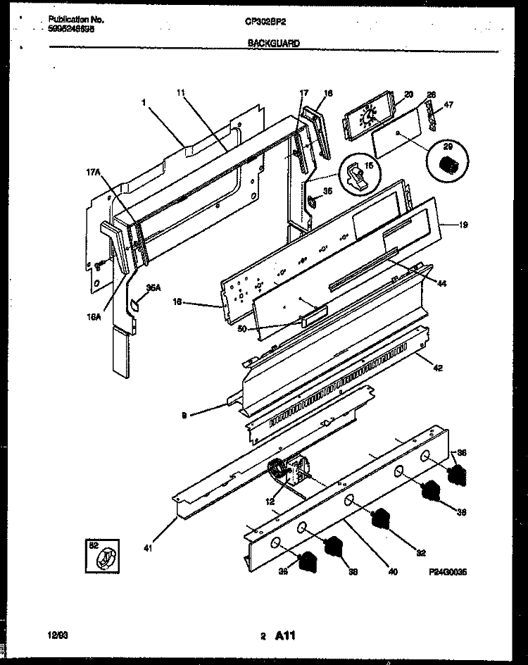 BACKGUARD Diagram and Parts List for CP302BP2D3  Frigidaire Range