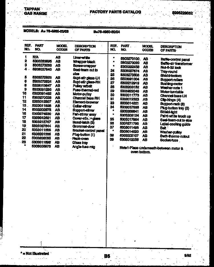 LOWER OVEN DOOR PARTS Diagram and Parts List for 77-4950-00-04  Tappan Microwave Oven Combo