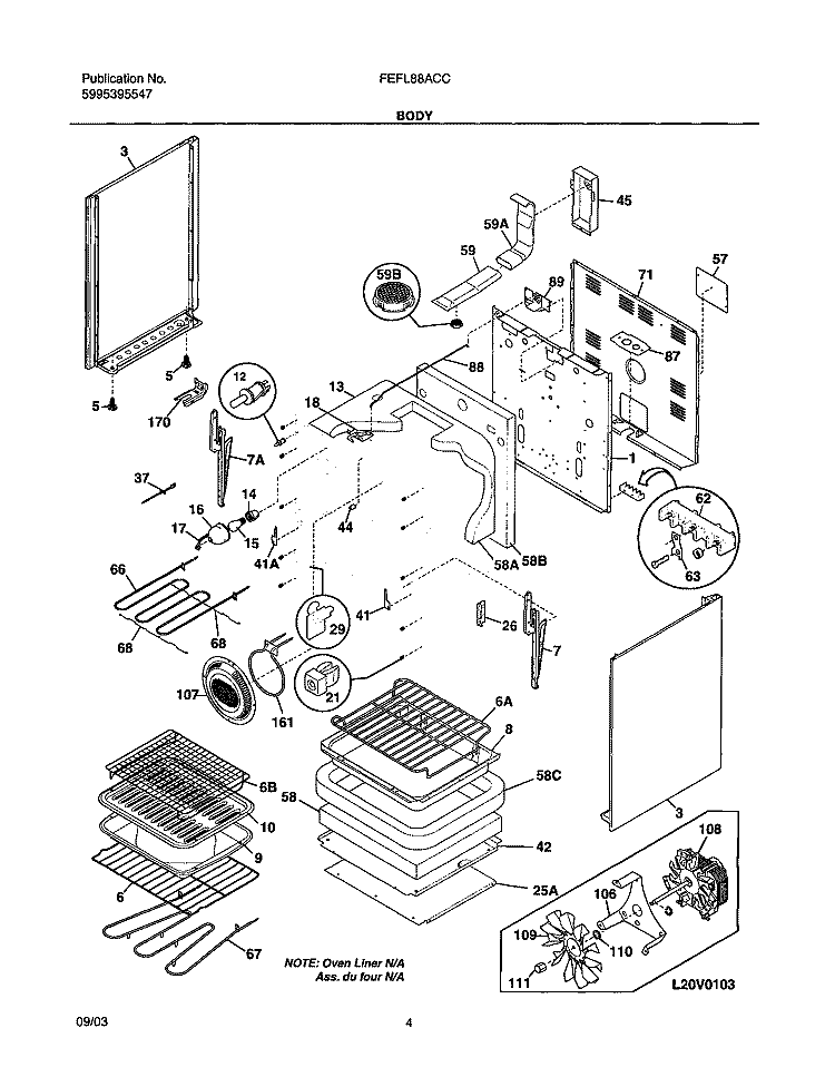 BODY Diagram and Parts List for FEFL88ACC  Frigidaire Range