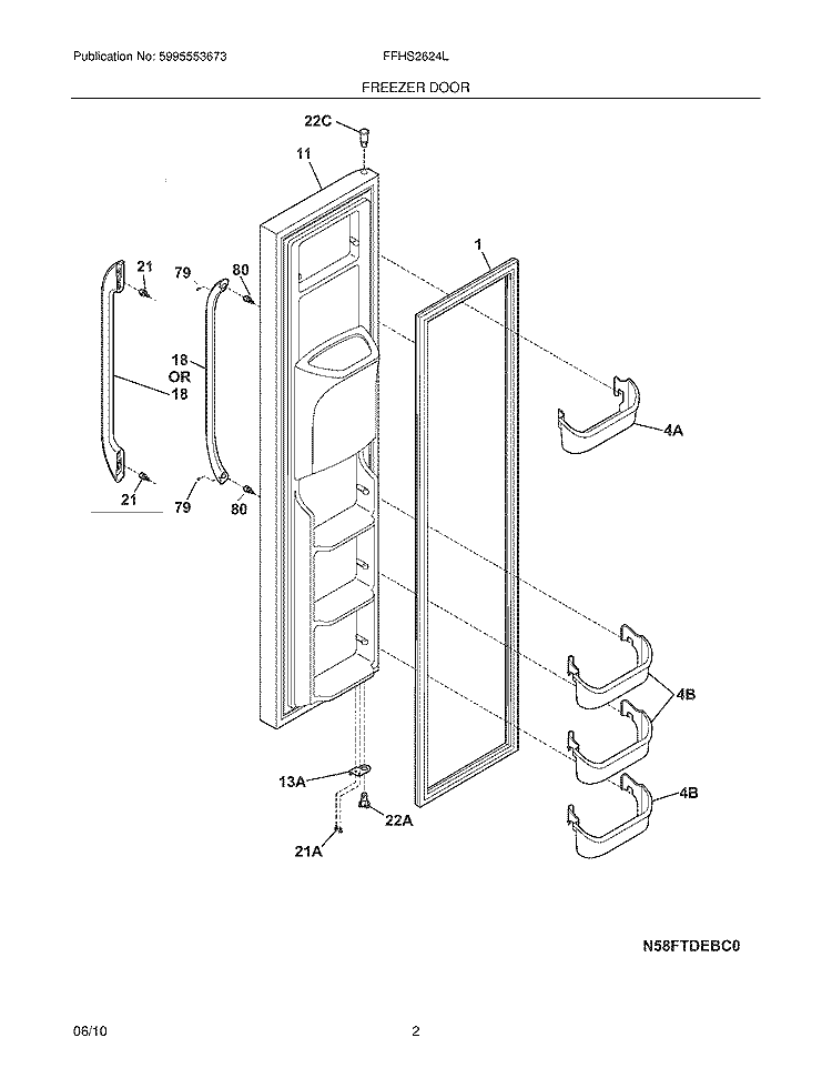 FREEZER DOOR Diagram and Parts List for FFHS2624LP0  Frigidaire Refrigerator