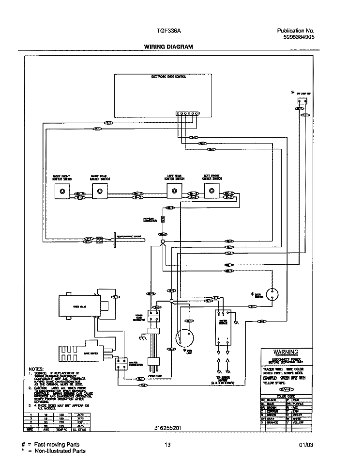 WIRING DIAGRAM Diagram and Parts List for TGF336AWE  Tappan Range