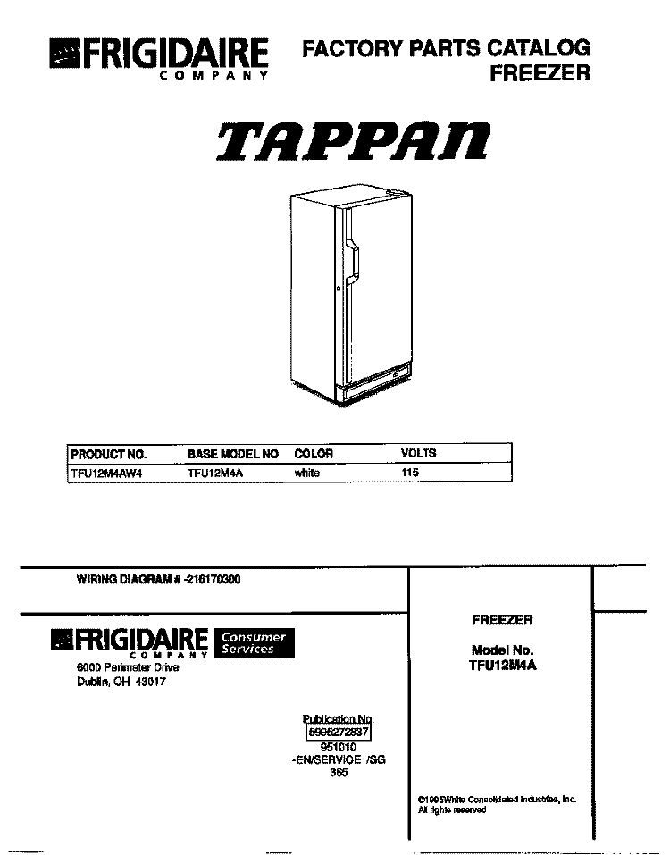 COVER Diagram and Parts List for TFU12M4AW4  Tappan Freezer