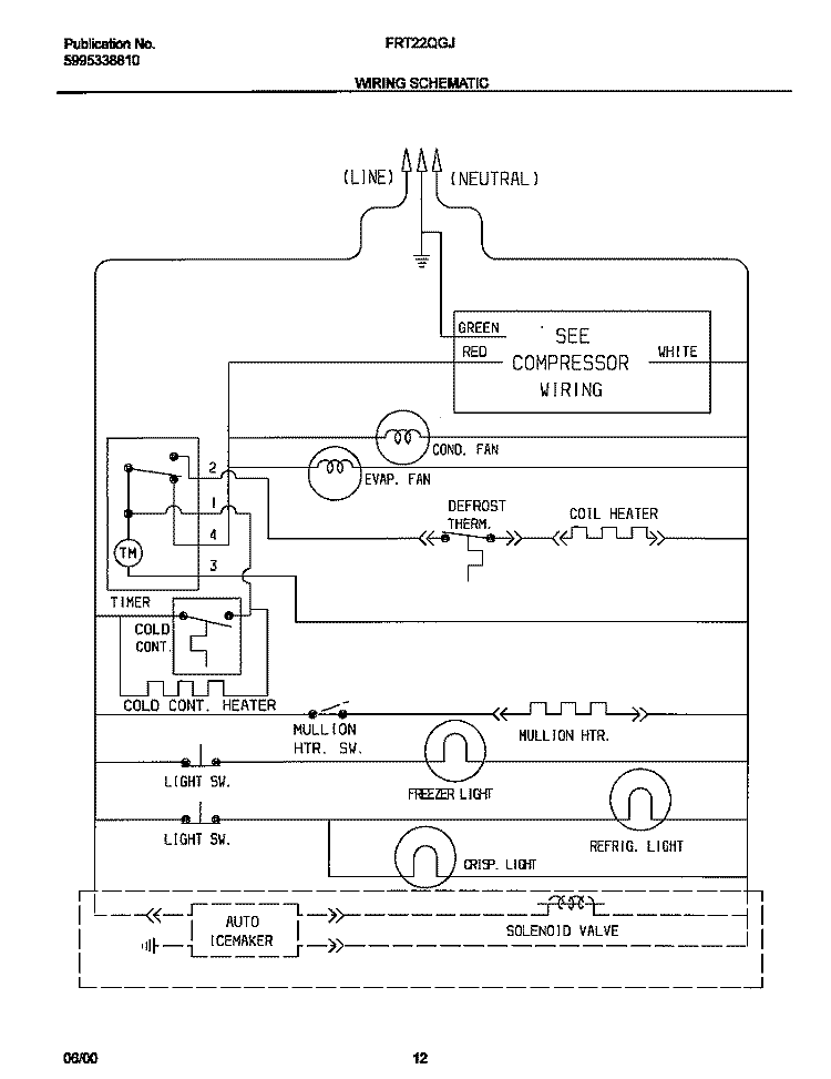 WIRING DIAGRAM Diagram and Parts List for FRT22QGJD2  Frigidaire Refrigerator