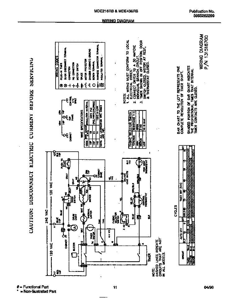 WIRING DIAGRAM Diagram and Parts List for MDE216RBW2  Frigidaire Dryer