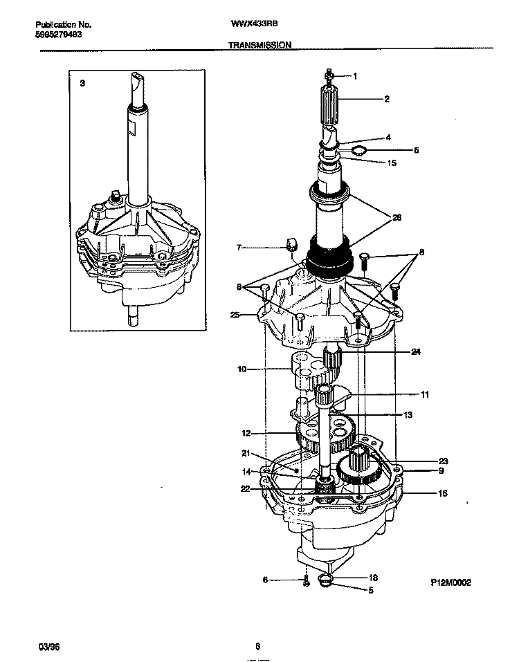 TRANSMISSION Diagram and Parts List for WWX433RBD4  Frigidaire Washer