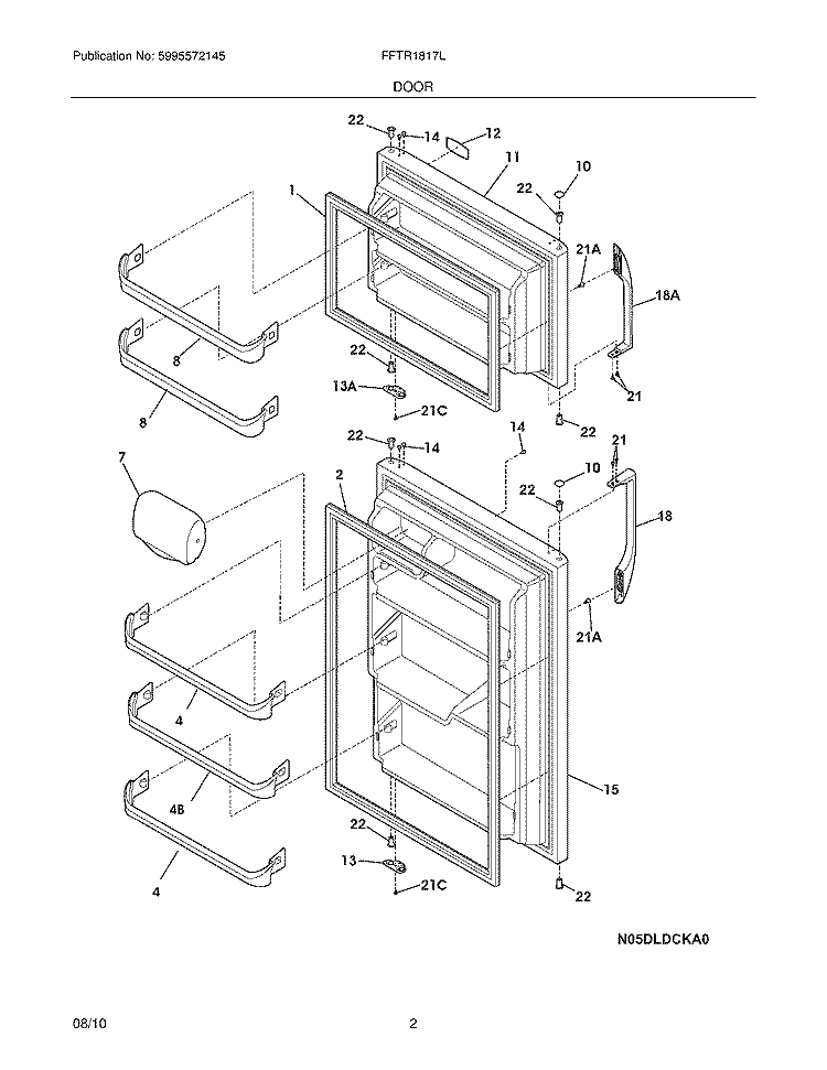 DOOR Diagram and Parts List for FFTR1817LB2  Frigidaire Refrigerator