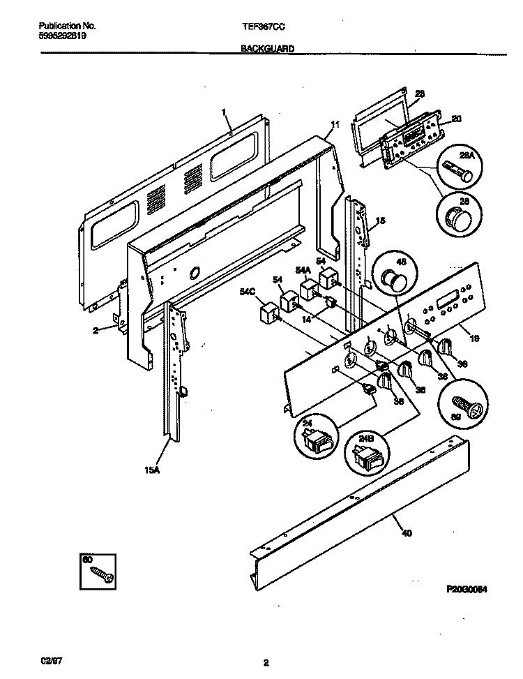 BACKGUARD Diagram and Parts List for TEF367CCTD  Tappan Range