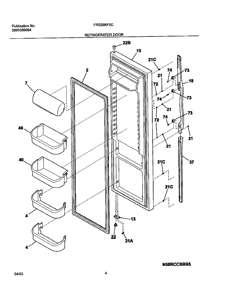 REFRIGERATOR DOOR Diagram and Parts List for FRS26KF5CB0  Frigidaire Refrigerator