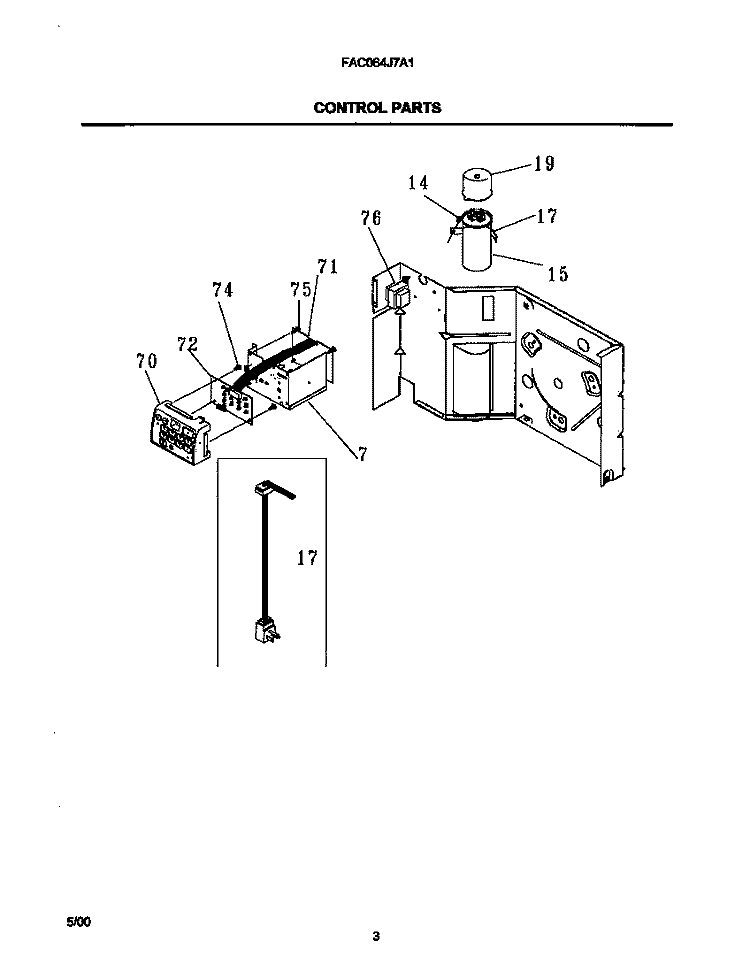 CONTROL PARTS Diagram and Parts List for FAC064J7A1  Frigidaire Air Conditioner