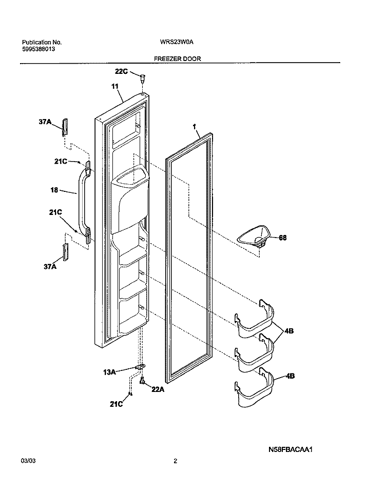 FREEZER DOOR Diagram and Parts List for WRS23W0AW6  Westinghouse Refrigerator