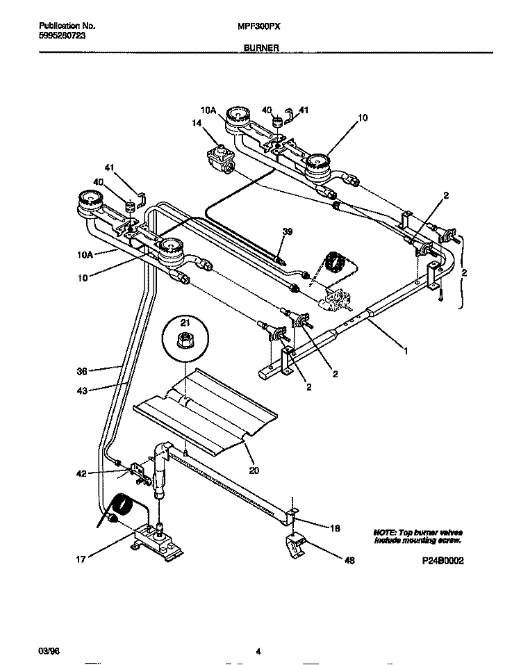 BURNER Diagram and Parts List for MPF300PXWA  Frigidaire Cooktop