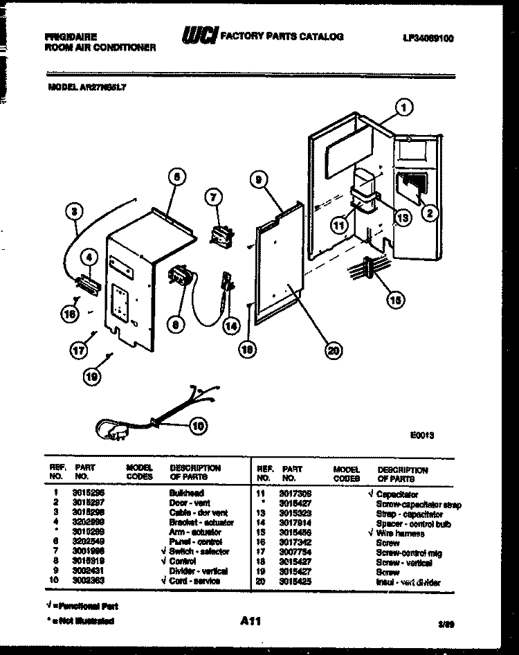 ELECTRICAL PARTS Diagram and Parts List for AR27NS5L7  Frigidaire Air Conditioner