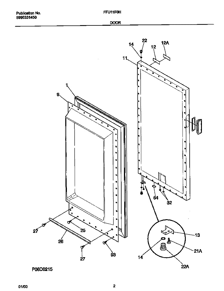 DOOR Diagram and Parts List for FFU11F0HW1  Frigidaire Freezer