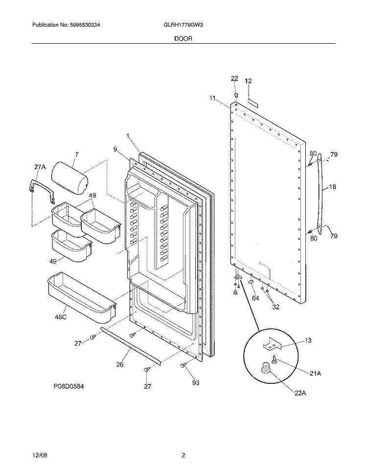 DOOR Diagram and Parts List for GLRH1779GW3  Frigidaire Refrigerator