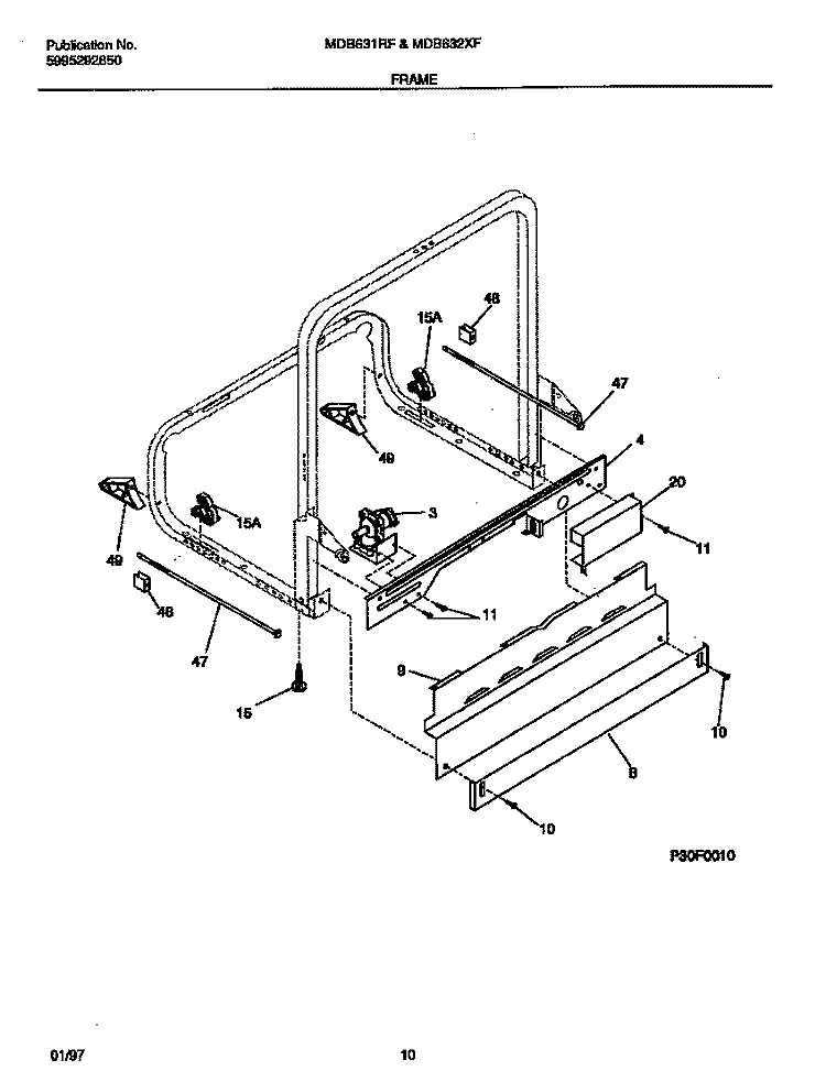 FRAME Diagram and Parts List for MDB632XFS2  Frigidaire Dishwasher