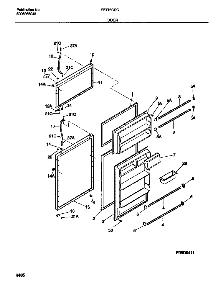 DOOR Diagram and Parts List for FRT15CRCD0  Frigidaire Refrigerator