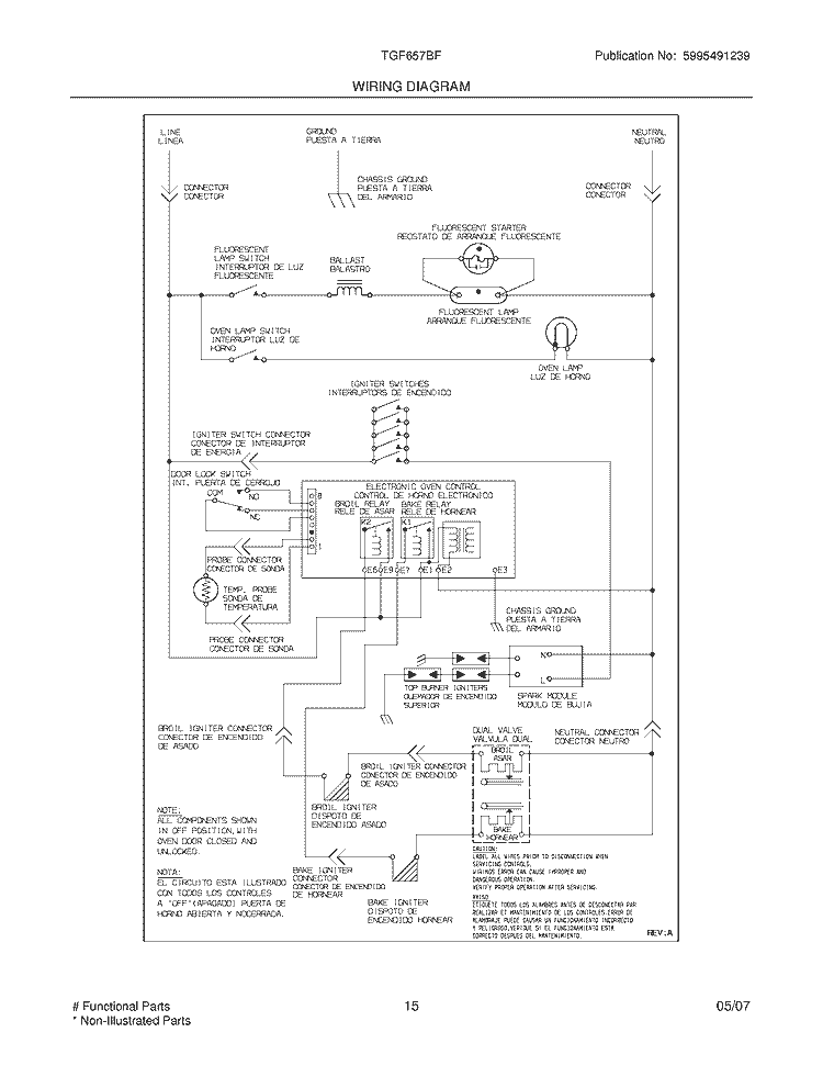 WIRING DIAGRAM Diagram and Parts List for TGF657BFW9  Tappan Range