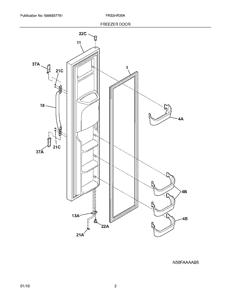 FREEZER DOOR Diagram and Parts List for FRS3HR35KW2  Frigidaire Refrigerator