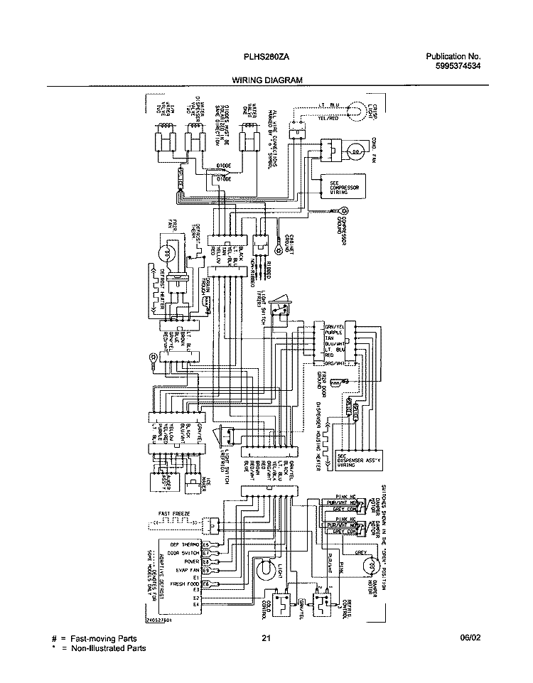 WIRING DIAGRAM Diagram and Parts List for PLHS280ZAB3  Frigidaire Refrigerator